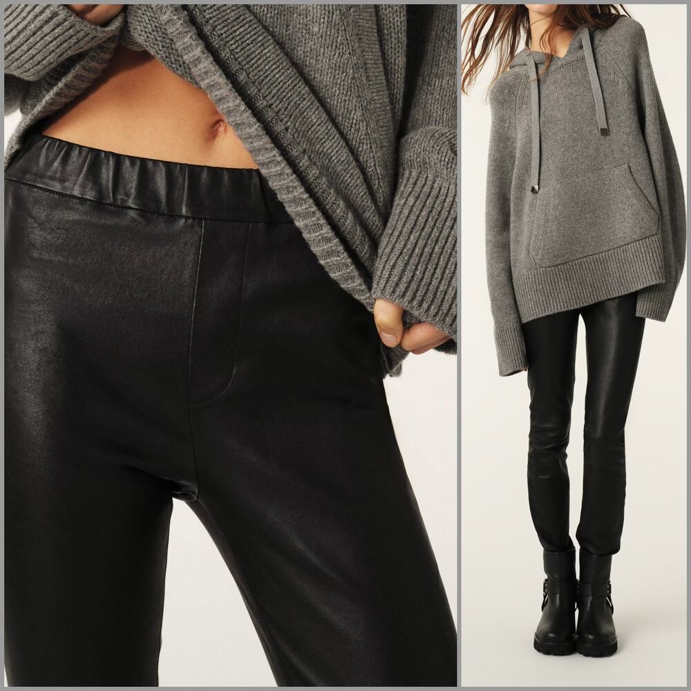 BA&SH $795 Quartz Lamb Leather Stretch Leggins Noir Black sz XS